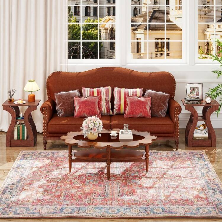 Set of 2 Engineered Wood 3-Tier Side Table with USB and Outlets - 19.5" x 12" x 24"