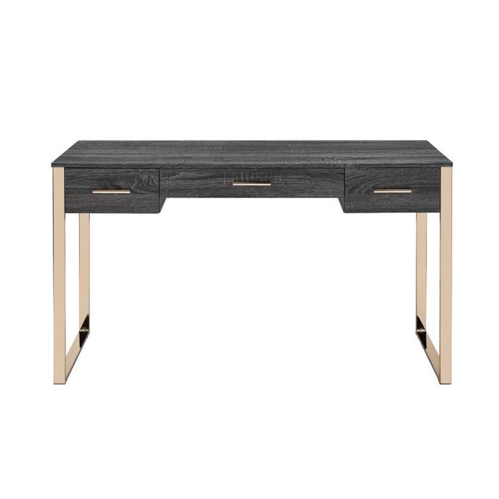 Writing Desk with USB Port in Champagne Gold and Black