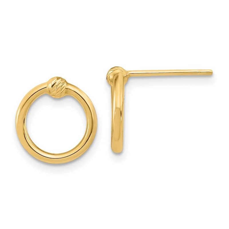 Curata 10k Yellow Gold Open Circle with Textured Bead Post Earrings - 3 Sizes