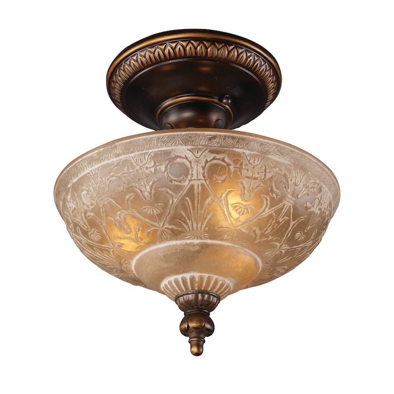 Elk Home Restoration Golden Bronze With Amber Glass 3 Light Semi Flush - 12 in. Wide - Antique Golden Bronze