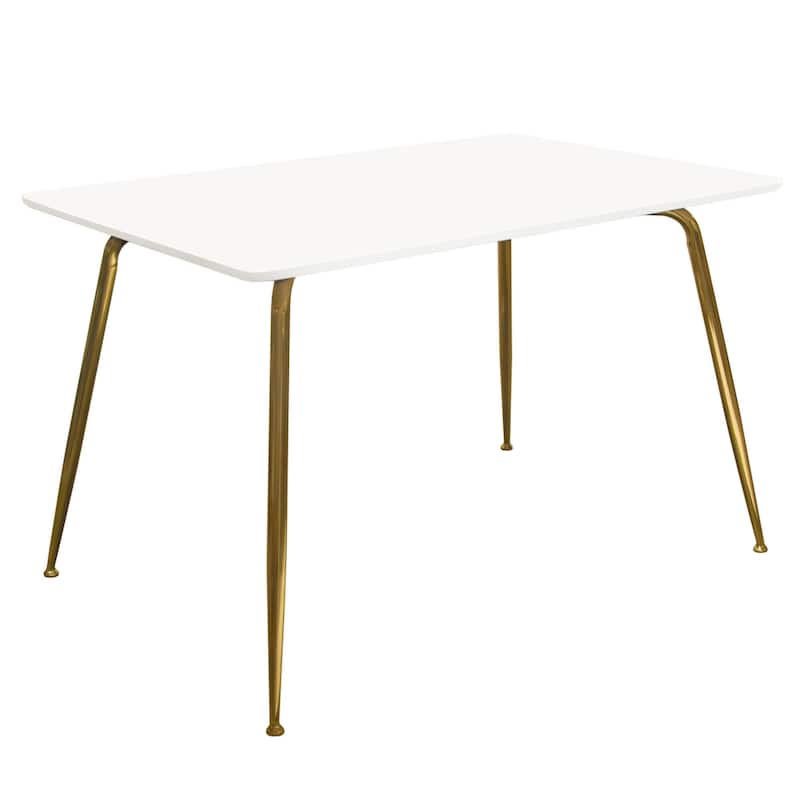 Iga Dining Table, 47 Inch Lacquer White Rectangular Top, Gold Metal Legs - White, Gold