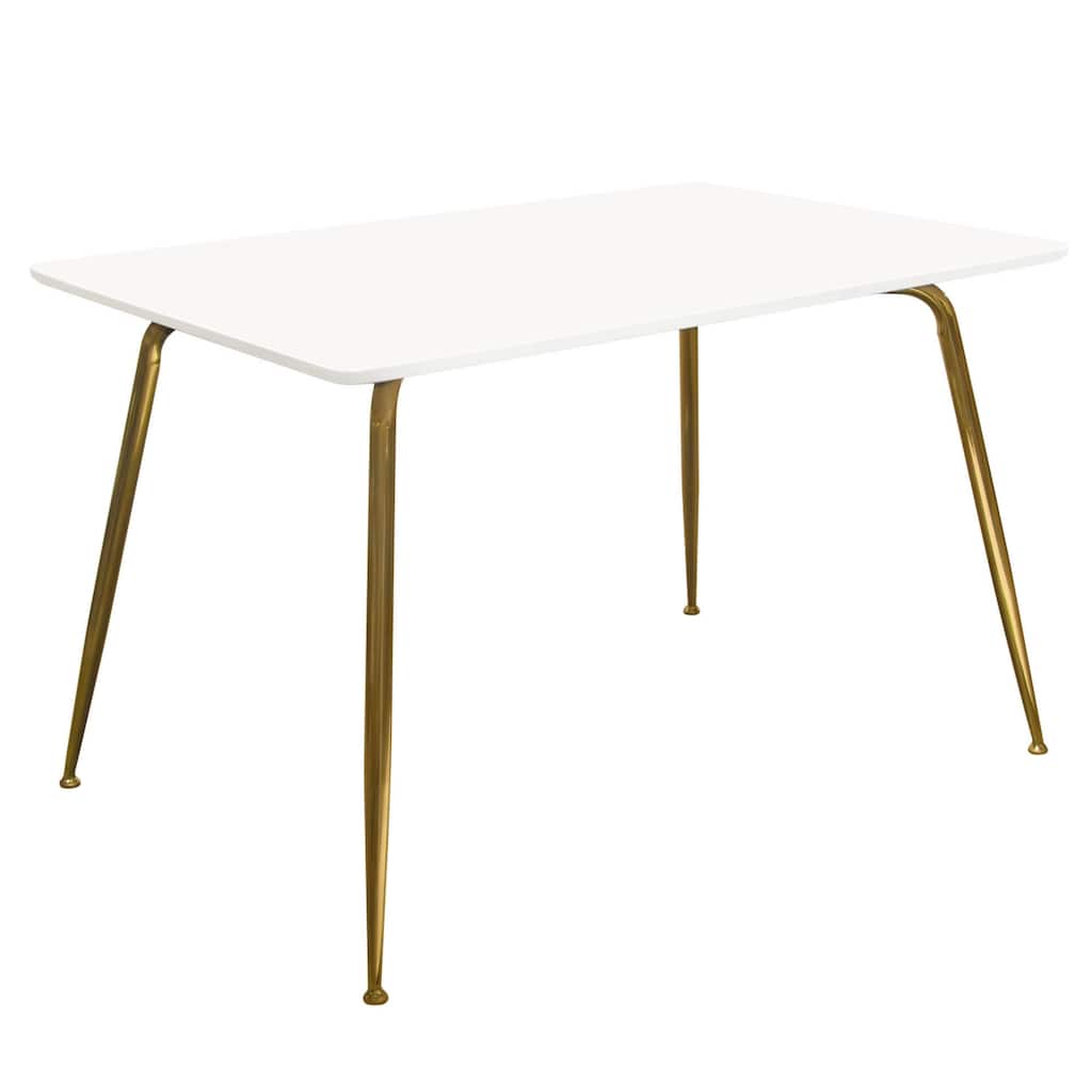 Iga Dining Table, 47 Inch Lacquer White Rectangular Top, Gold Metal Legs - White, Gold