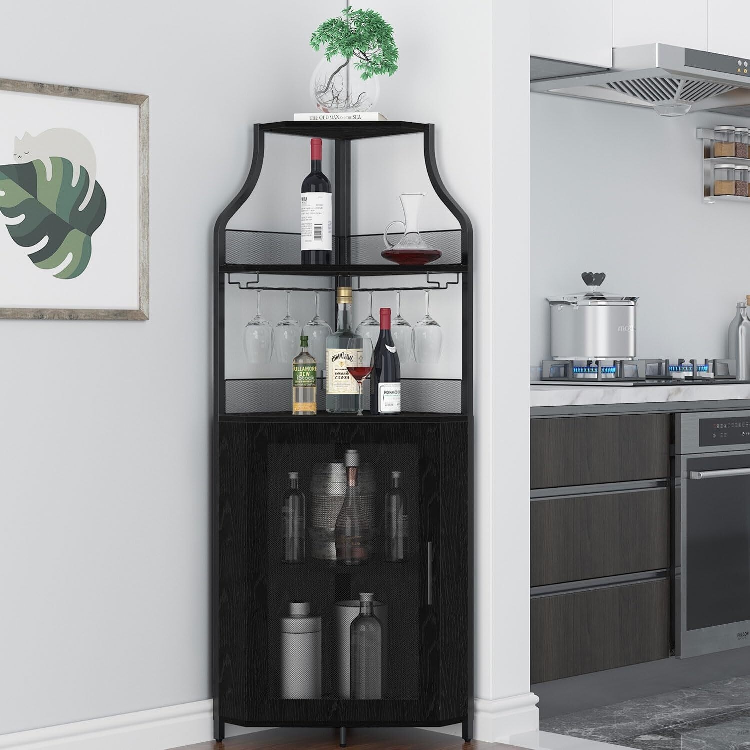 Corner Wine Bar Rack Cabinet with Detachable Wine Rack
