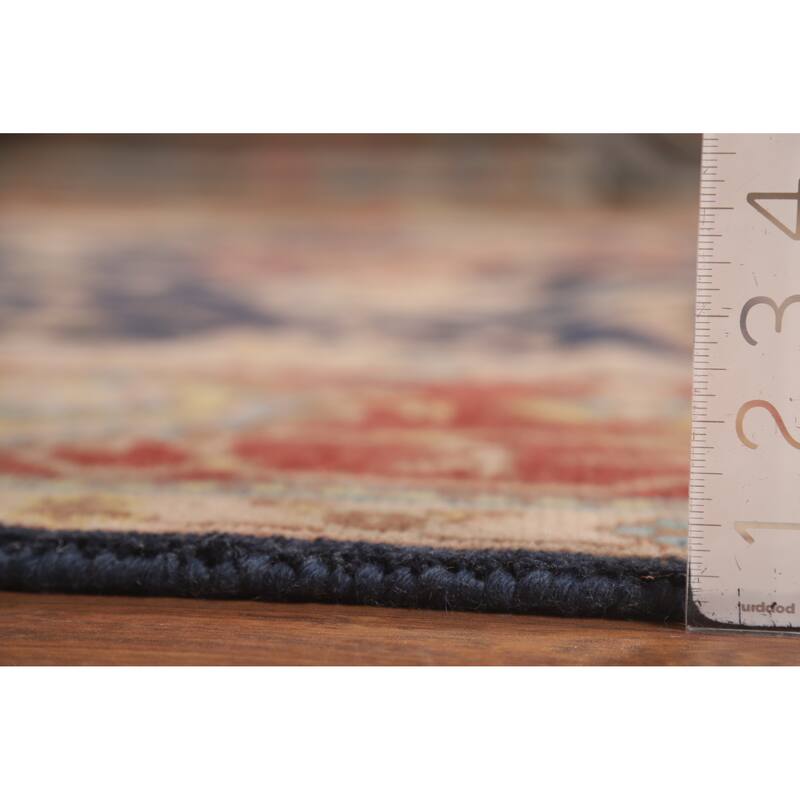 Navy Blue Orange Oushak Indian Area Rug Hand-Knotted Wool Carpet - 8'1" x 9'11"