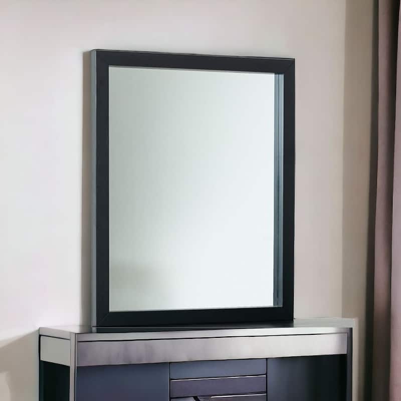 HomeRoots 40" Black Ash Veneer Rectangle Wall Mounted Dresser Mirror Engineered Wood Framed - 34
