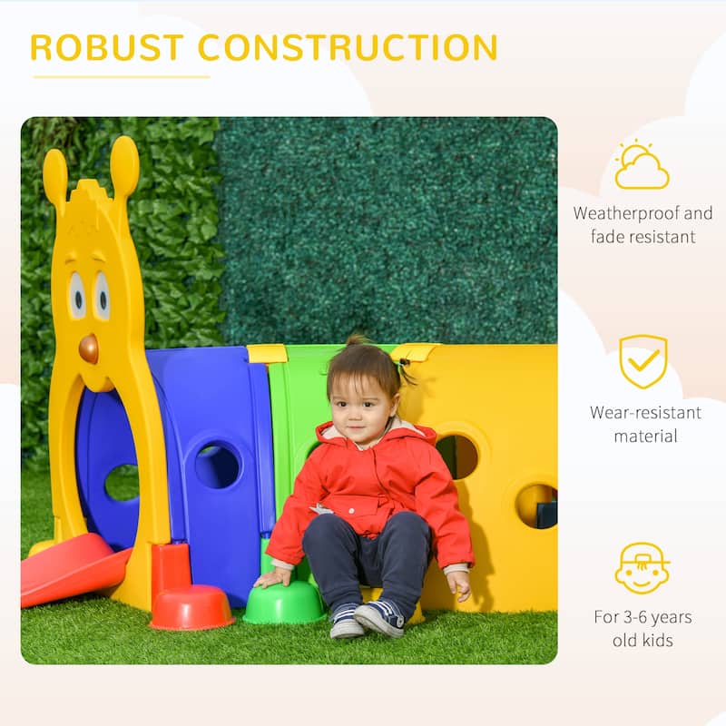 Kids Caterpillar Play Tunnel Multicolor Configurable Indoor Outdoor Fun for Age 3 to 6 - Multi - 72.75" L x 39.25" W x 41.25" H