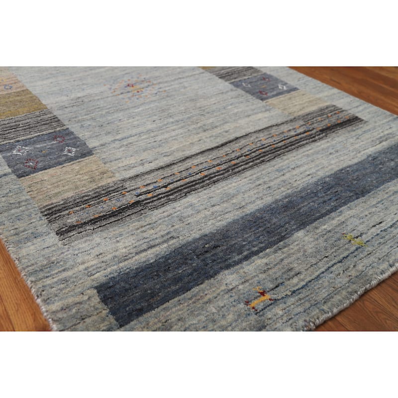Tribal Gabbeh Indian Rug Handmade Grey Modern Wool Carpet - 4'1" x 5'11" - 4'1" x 5'11" - Grey