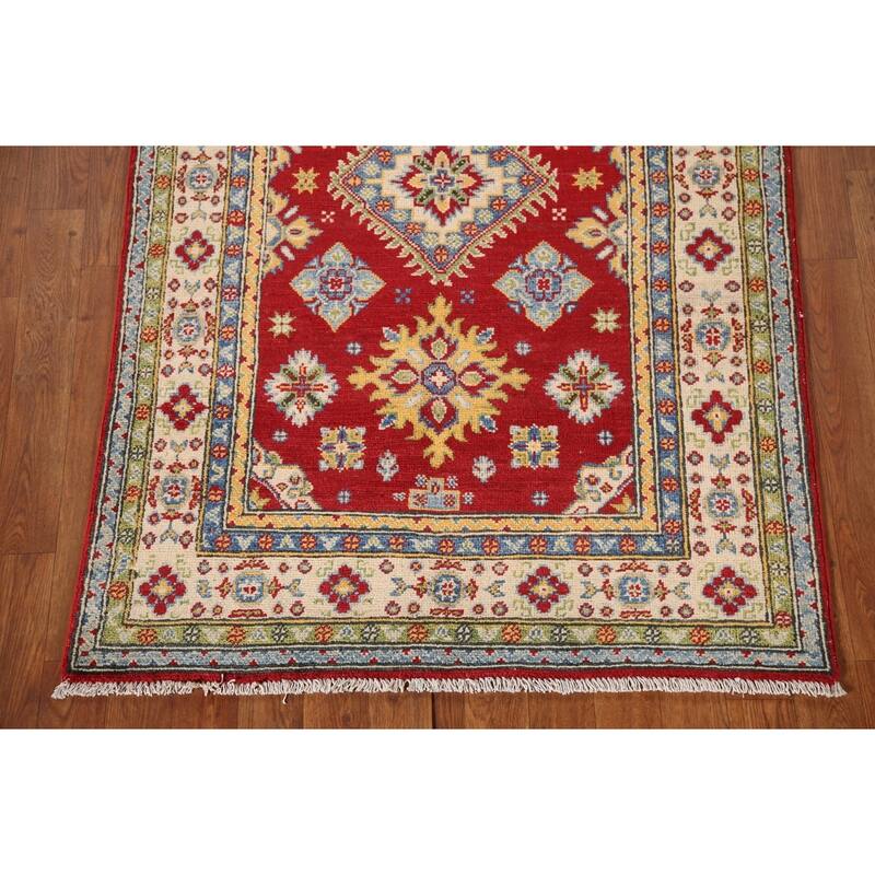 Red Kazak Oriental Accent Rug Handmade Wool Carpet - 3'4"x 4'10"