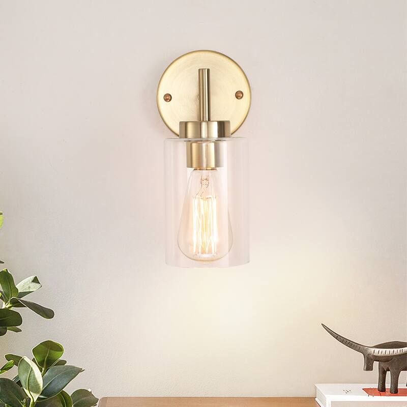 1-Light Modern Wall Sconce Bathroom Vanity Light with Glass Shade