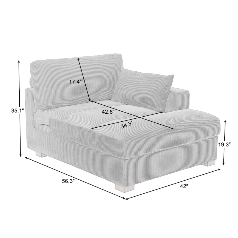 Oversize Corduroy Chaise Lounge Modular Sectional Sofa with Pillow