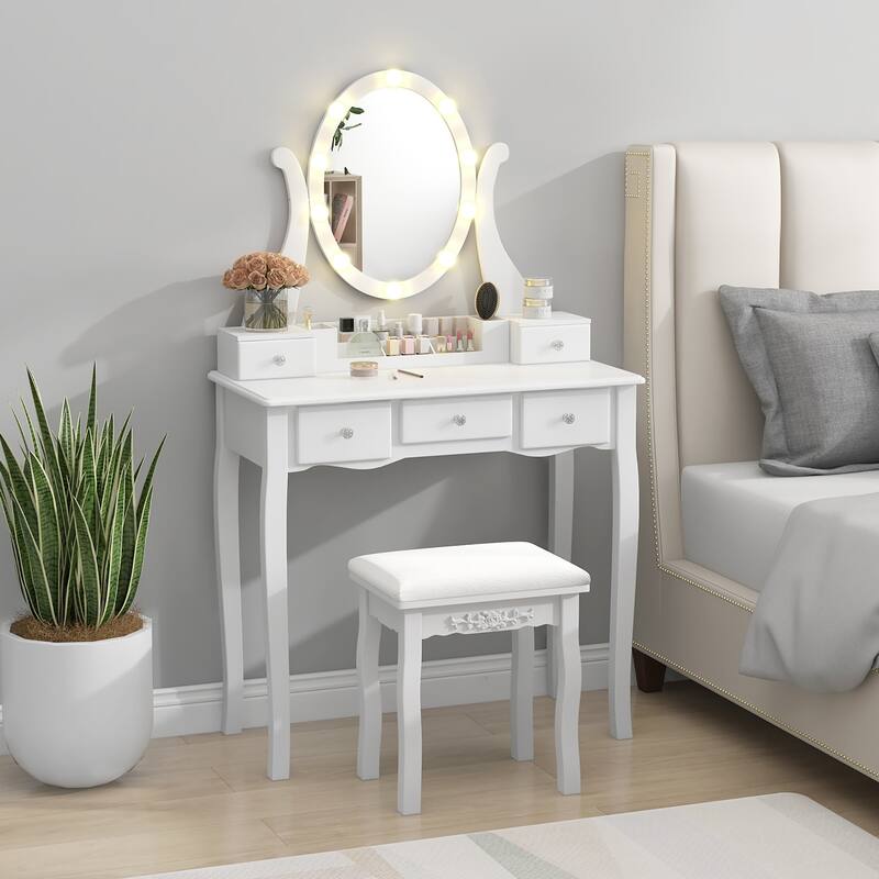 Gymax Vanity Table Set w/10 Light Bulbs and Touch Switch Makeup