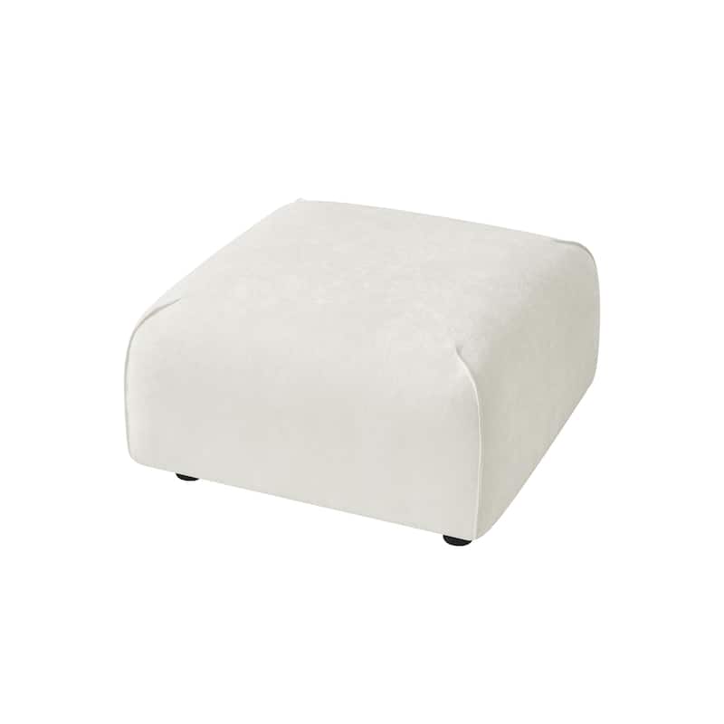 Roomfitters Plush Square Ottoman, Upholstered Footrest and Stool, Minimalist Extra Seating, Solid Wood Base - Beige
