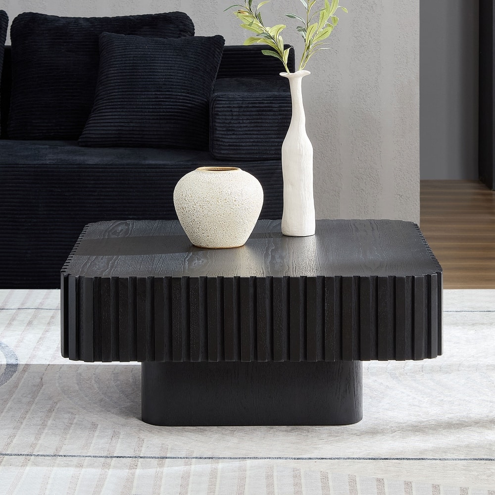 Fluted Design Accent Table Small Wood Coffee Table and Sturdy Pedestal