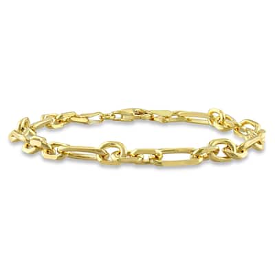 Miadora 18kt Yellow Gold Plated Sterling Silver Diamond Cut Figaro Men's Bracelet