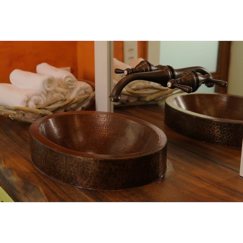 17-in Compact Oval Skirted Vessel Hammered Copper Sink (VO17SKDB)