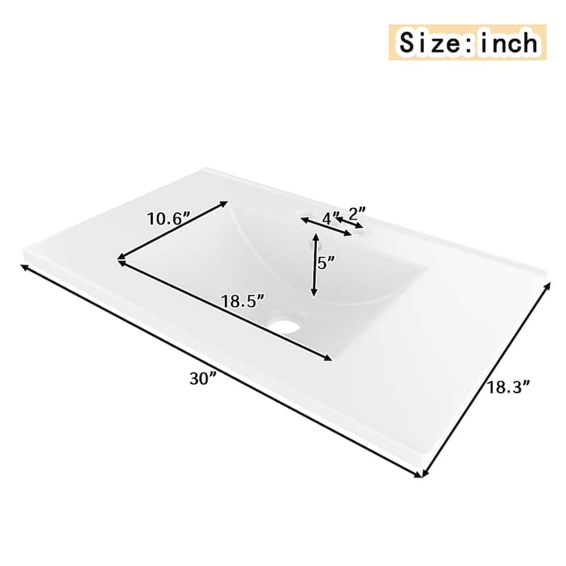 30" Bathroom Vanity with Sink, Freestanding Wood Cabinet with 3 Drawers and Semi-Transparent Door, Single Vanity