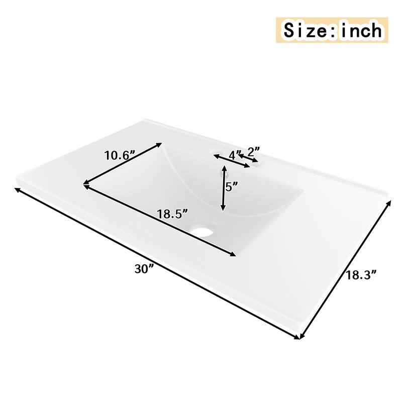 Roomfitters 30 Inch Bathroom Vanity with Sink, Solid Wood Cabinet with 3 Drawers and Semi-Transparent Door