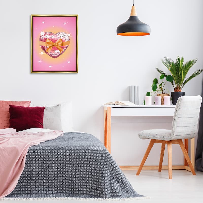 Stupell Heart Disco & Ribbon Framed Floater Canvas Wall Art Design By Susan Arnot