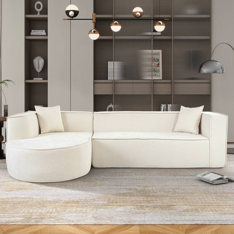 Modern Curved Sectional Sofa with Wrinkle Resistant Chenille and Lounge Seat for Living Room or Guest Room - Beige