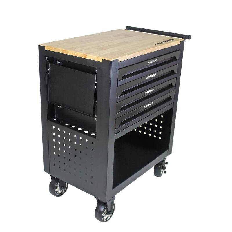 4 Drawers Multifunctional Tool Cart with Wheels and Wooden Top Multiple Uses - Home office or garage