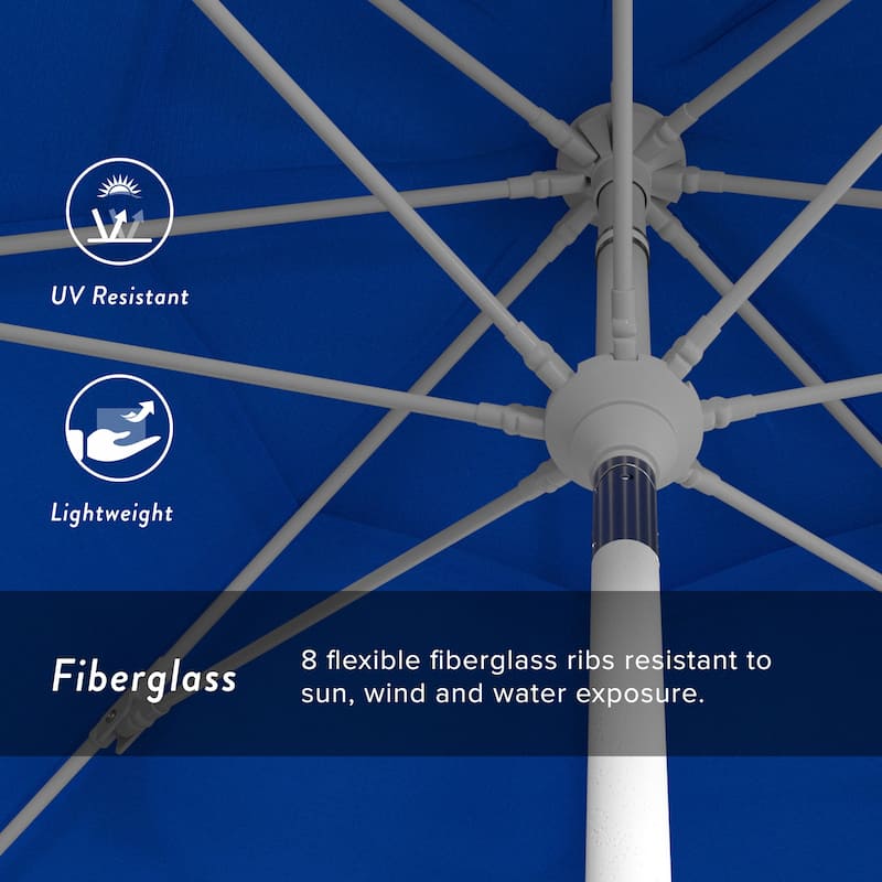 California Umbrella 11' Sun Master Patio Umbrella White Aluminum Pole Fiberglass Ribs Crank Lift Tilt Sunbrella Pacific Blue