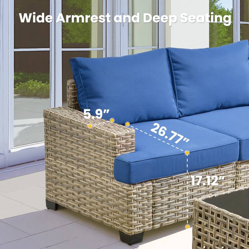 XIZZI 7 Pieces Patio Furniture Wicker Sectional Sofa Set with Fire Pit Table