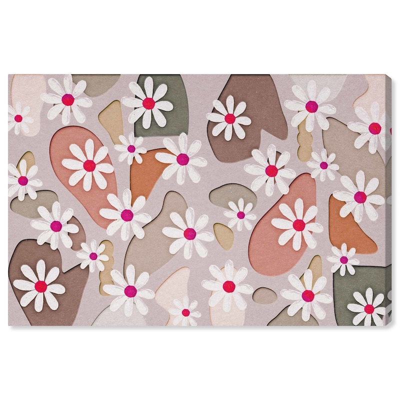 Wynwood Studio Canvas Nature and Landscape Daisy's and Blush Pebbles Pink and Wall Art Canvas Print