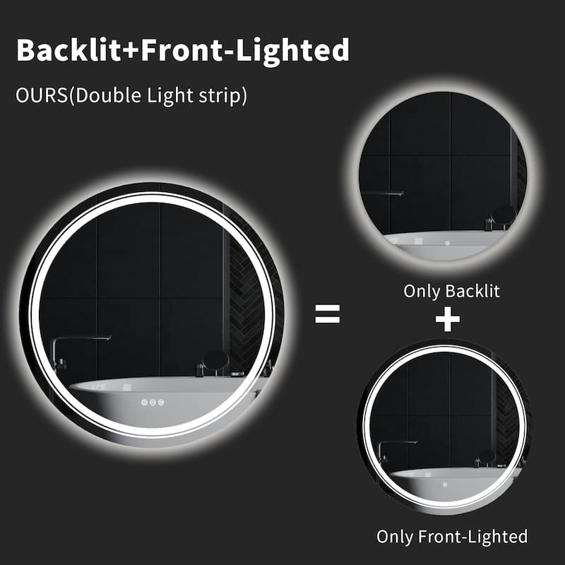 Large Round Frameless Defog Dual Front LED Backlit Wall Bathroom Vanity Mirror