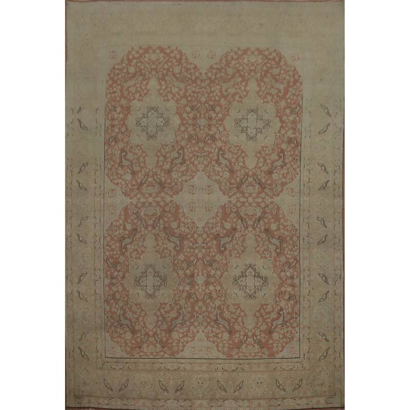 Hand Knotted Oriental 100% Wool Carpet Traditional Floral Pink Kerman Area Rug - 12' 8'' X 9' 8''