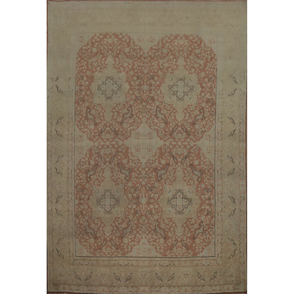 Hand Knotted Oriental 100% Wool Carpet Traditional Floral Pink Kerman Area Rug - 12' 8'' X 9' 8''