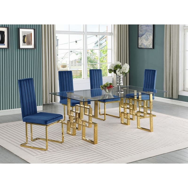 Best Quality Furniture Small Glass Dining Sets - 5pcs - Gold Chrome - Navy Blue