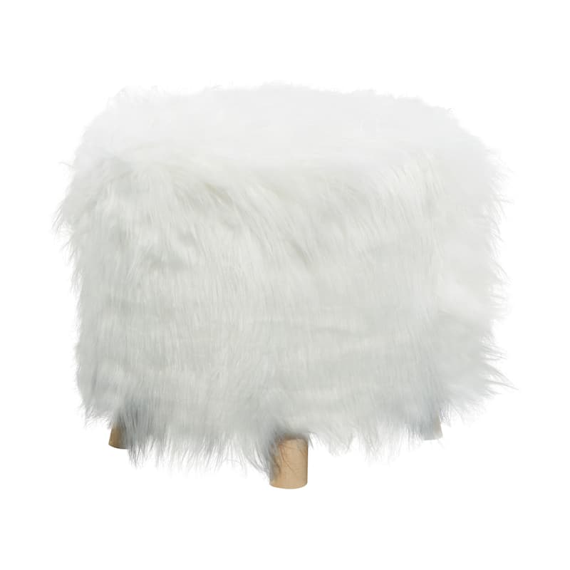 Polyester Stool with Faux Fur - White - Roche River Decor