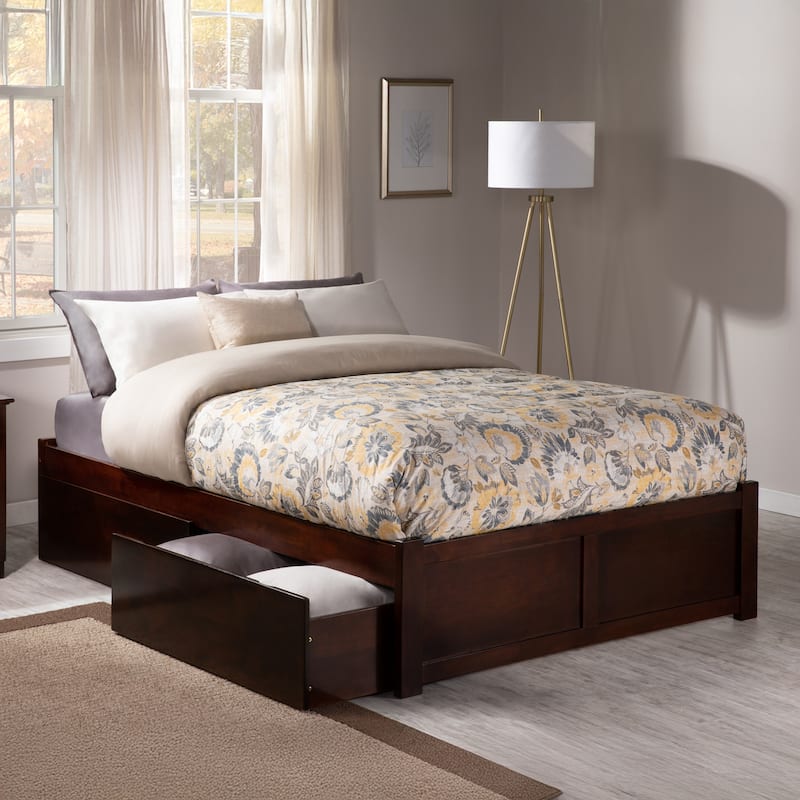 Concord Platform Bed with Footboard and Storage Drawers - Walnut - Full