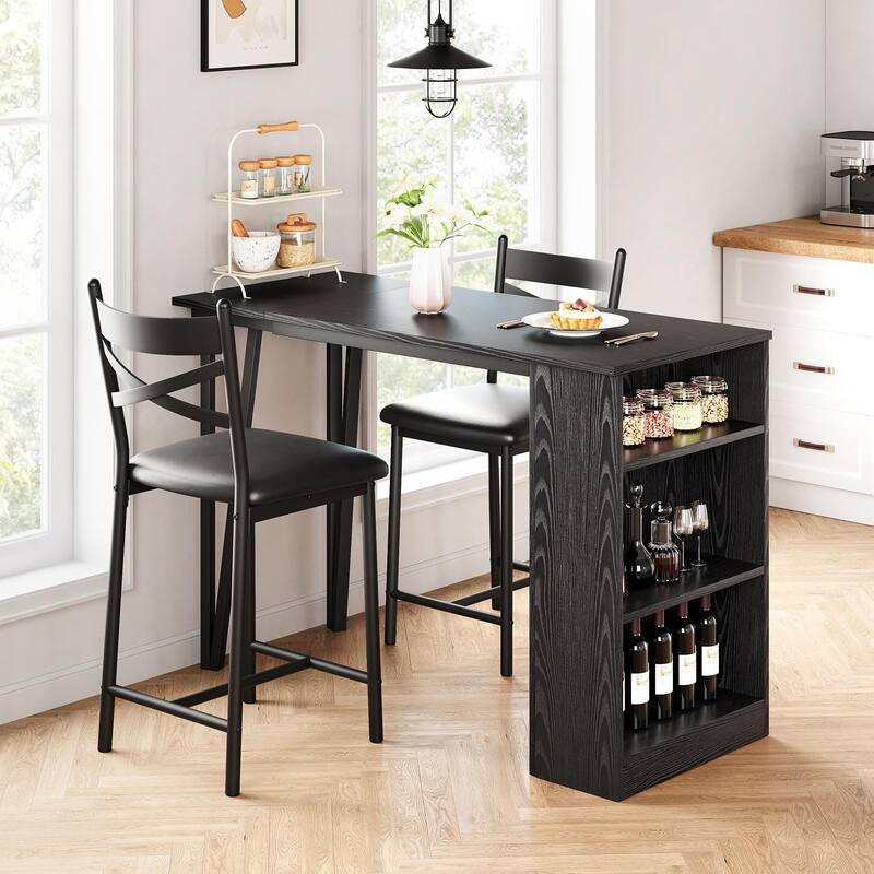 3 Piece Bar Table Set with 2 Upholstered Chairs for Apartment