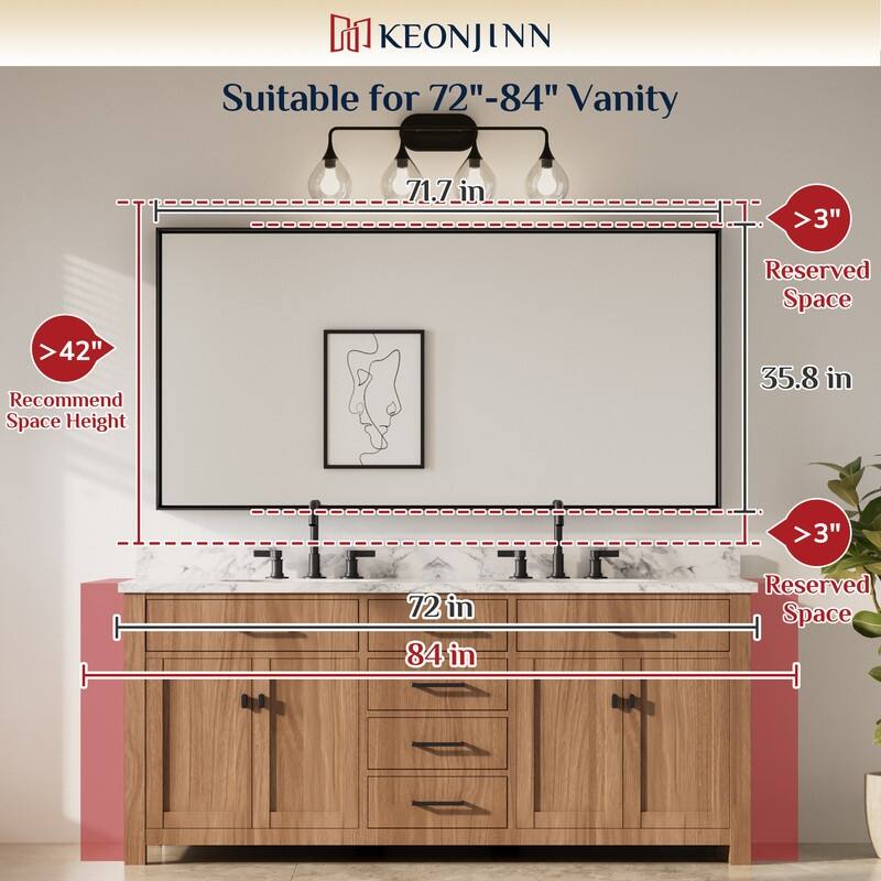 Keonjinn Aluminum Framed Wall Mount Bathroom Vanity Mirror