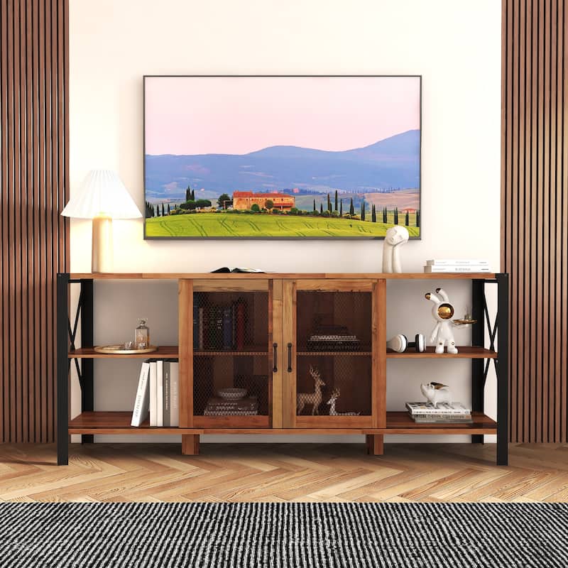 Walnut Farmhouse Style 70.87" TV Stand with Open Storage Design for TVs Up to 70"