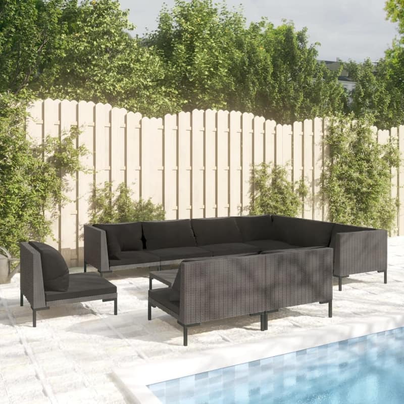 vidaXL Patio Lounge Set Outdoor Sectional Corner Sofa Poly Rattan Dark Grey - 27.6" x 27.6" x 24"