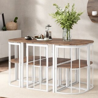 Modern 7-Piece Dining Table Set with Faux Marble 55" Compact Kitchen ...