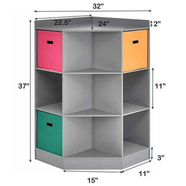 9 Cubby Kids Bookcase Children Corner Cabinet with Drawers