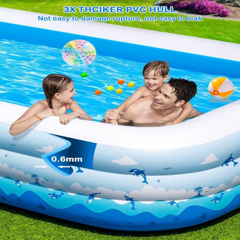 Large Inflatable Pool with Pump – 130" x 72" x 22" Family Blow Up Pool
