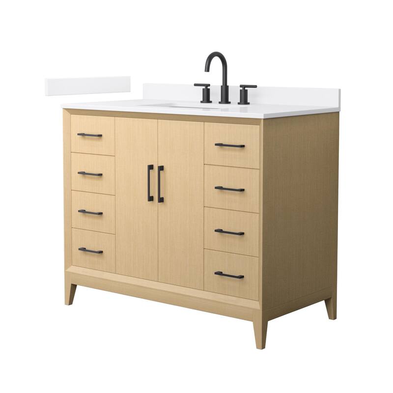 Wyndham Collection WCH7575-42S-QTZ-US3MXX Janna 42" Free Standing - White Oak / White Quartz Top / Matte Black