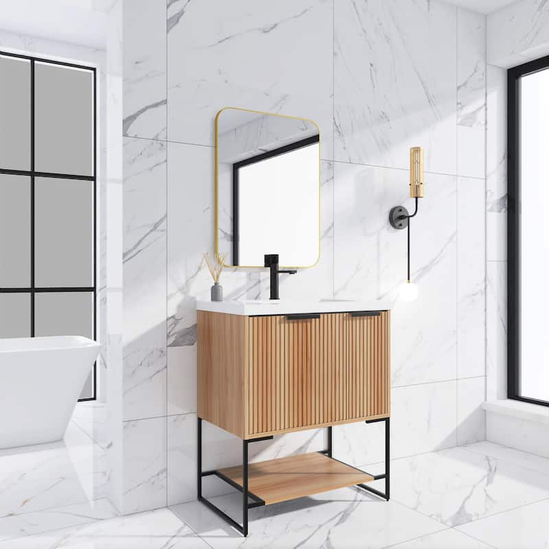 24"/30" Plywood Freestanding Bathroom Vanity Set with White Sink