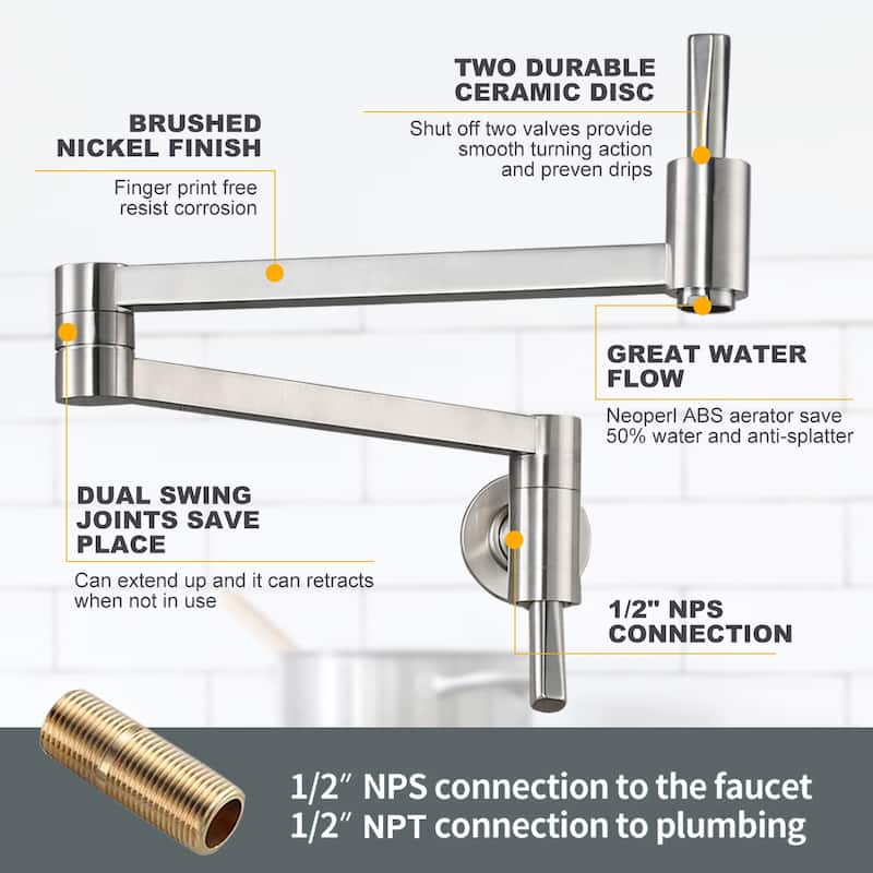WOWOW Wall Mount Pot Filler Kitchen Faucet