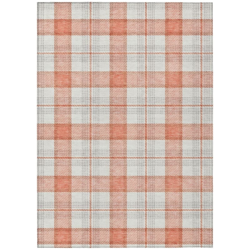 Machine Washable Indoor/ Outdoor Casual Plaid Chantille Rug