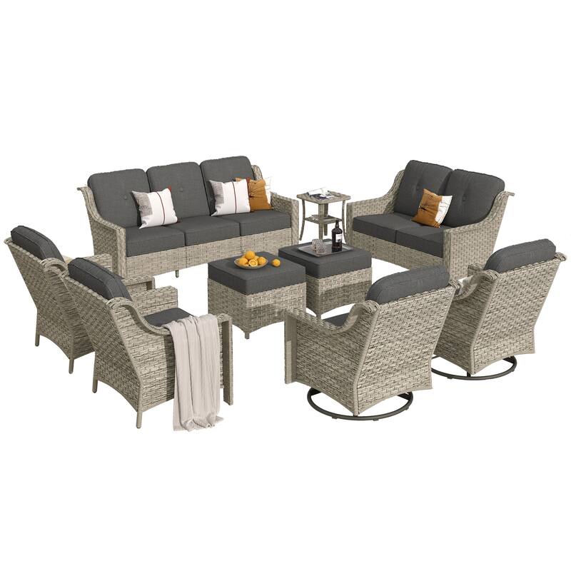 XIZZI 9-piece Outdoor Patio Furniture Conversation Set with Swivel Chair