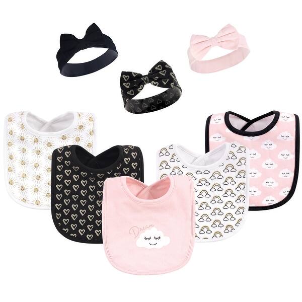 slide 1 of 1, Hudson Baby Infant Girl Cotton Bib and Headband or Caps Set 8pk, Dream Love, One Size - Dream Love - One Size One Size - Dream Love