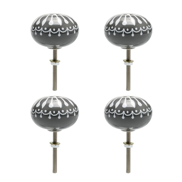 4pcs Ceramic Knobs Vintage Knob Drawer Pull Handle Furniture Door Desk Cupboard Wardrobe Dresser Decorative Gray
