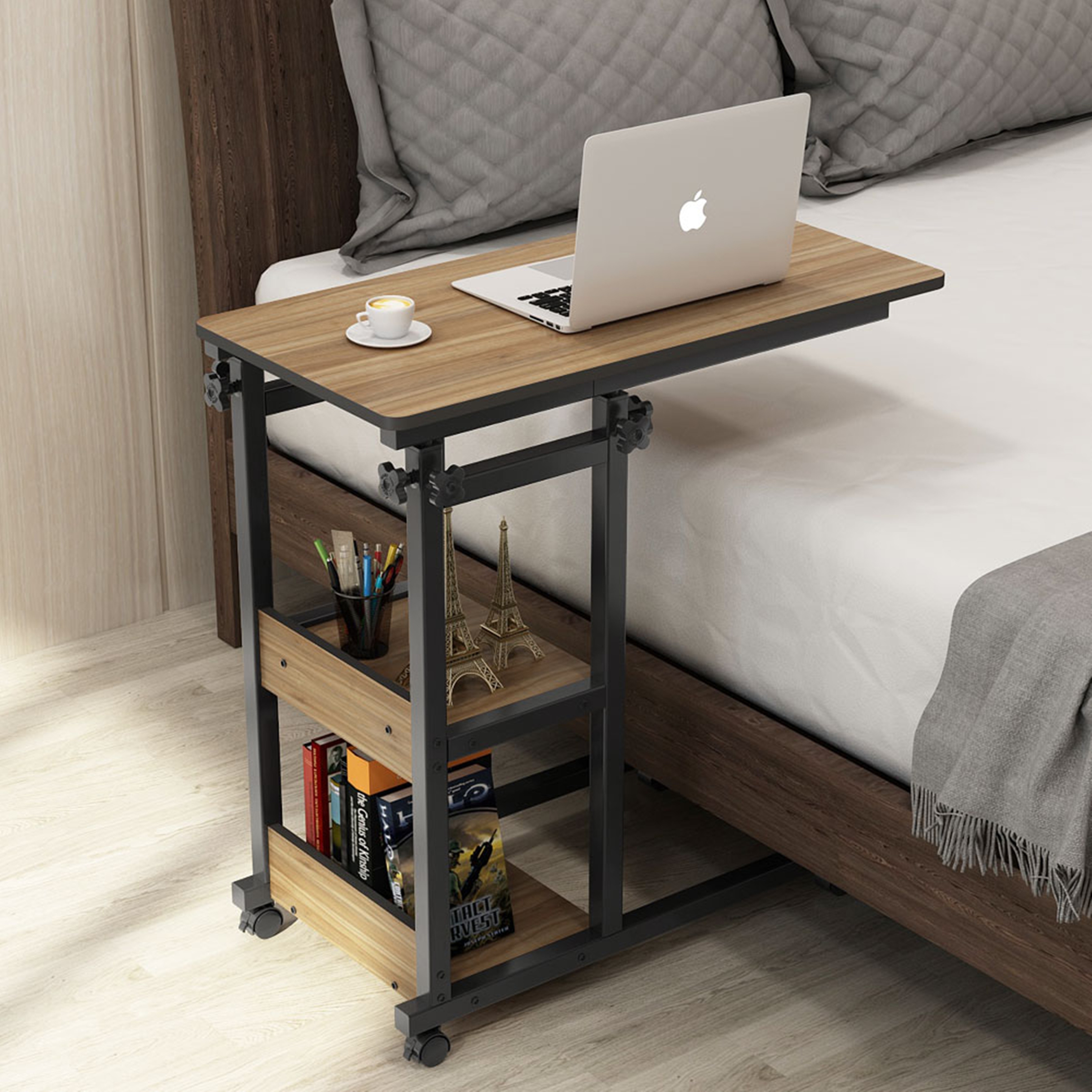 WOLTU End Table Side Table Coffee Table Light Oak for Coffee Laptop with Metal Frame Nightstand Table Beside Table TSG17hei