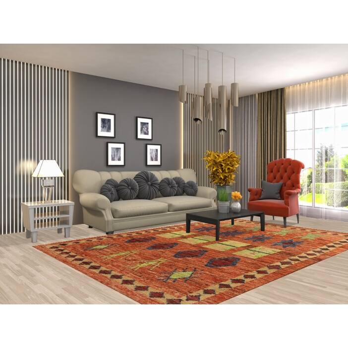 Orange Moroccan Oriental Rug Handmade Geometric Wool Carpet - 6'9" x 9'9"