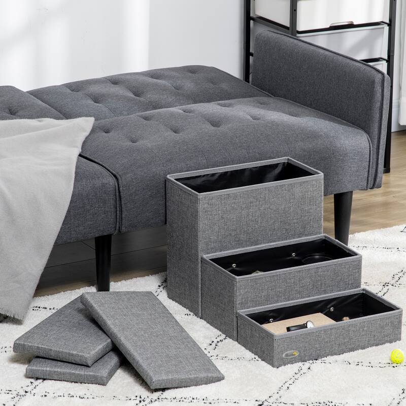 PawHut 3-Step Pet Stairs with Storage, Dog Steps for Couch, Bed, Gray
